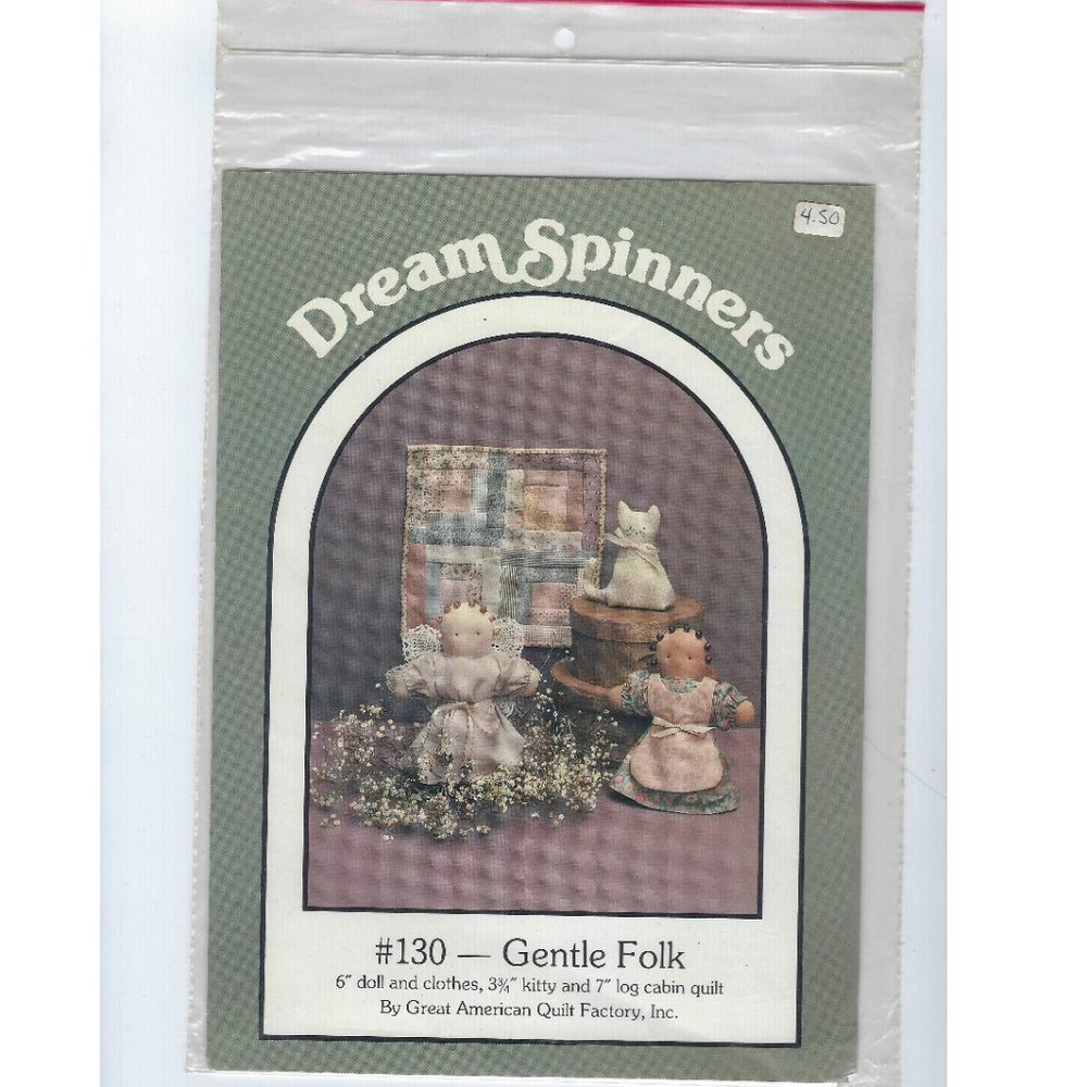 DREAM SPINNERS ~ Gentle Folk #130 Doll/Clothes, Kitty & Log Cabin Quilt Patterns